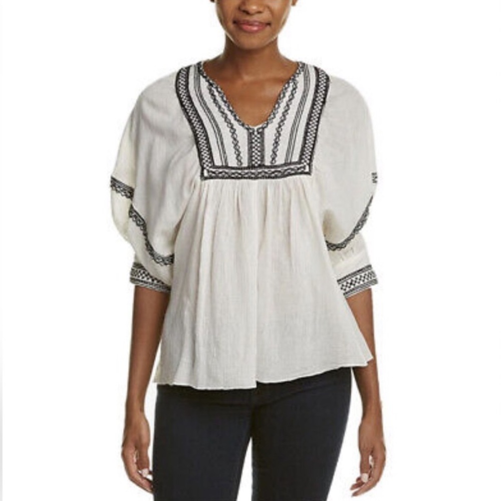 MAX STUDIO Embroidered Gauze Top